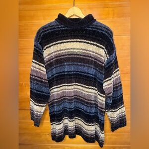 Vintage Carolyn Taylor Men's Turtleneck Sweater - Black, Blue, Cream Stripes